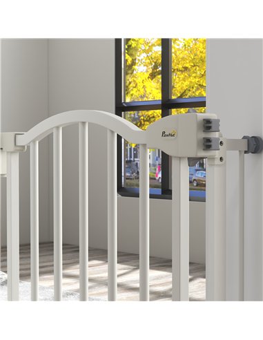 PawHut Metal 74-94cm Adjustable Pet Gate Safety Barrier w/ Auto-Close Door White