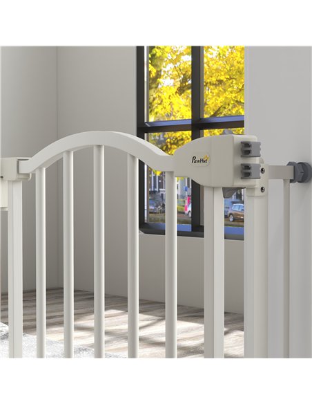 PawHut Metal 74-94cm Adjustable Pet Gate Safety Barrier w/ Auto-Close Door White - pic 143523 | FastDaddyshop