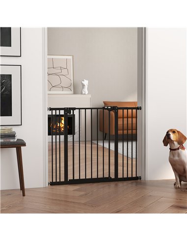 PawHut Metal 74-100cm Wide Adjustable Dog Gate Black