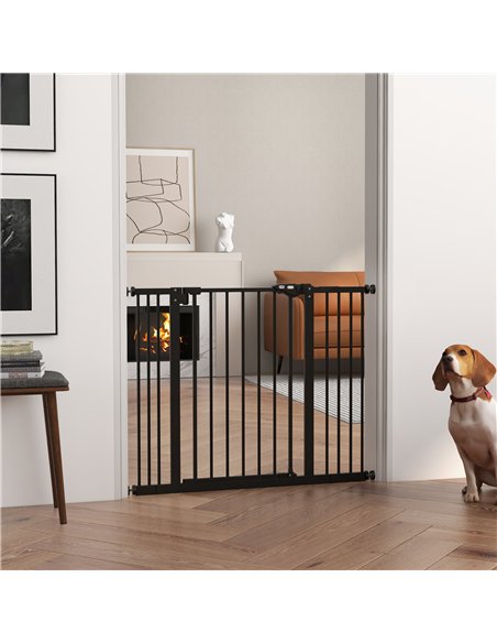 PawHut Metal 74-100cm Wide Adjustable Dog Gate Black - pic 143526 | FastDaddyshop
