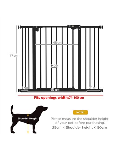 PawHut Metal 74-100cm Wide Adjustable Dog Gate Black