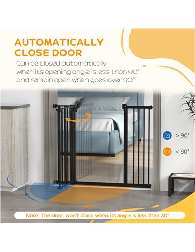 PawHut Metal 74-100cm Wide Adjustable Dog Gate Black