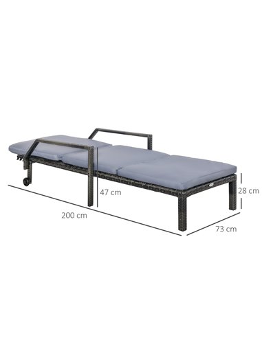 Outsunny Outdoor PE Rattan Sun Lounger with 5-Level Adjustable Backrest and 2 Wheels, Mixed Grey