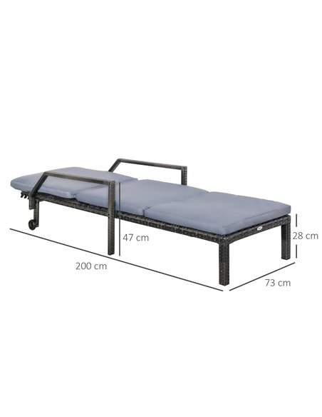 Outsunny Outdoor PE Rattan Sun Lounger with 5-Level Adjustable Backrest and 2 Wheels, Mixed Grey - pic 14353 | FastDaddyshop