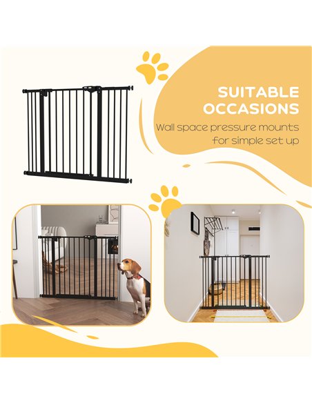 PawHut Metal 74-100cm Wide Adjustable Dog Gate Black - pic 143530 | FastDaddyshop