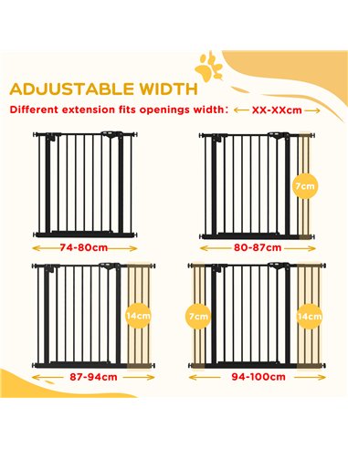 PawHut Metal 74-100cm Wide Adjustable Dog Gate Black