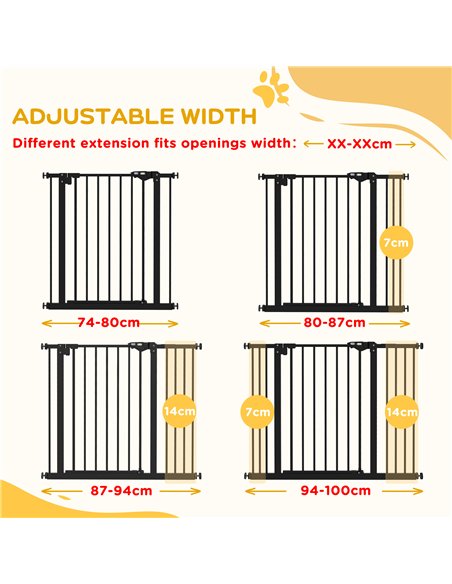 PawHut Metal 74-100cm Wide Adjustable Dog Gate Black - pic 143531 | FastDaddyshop