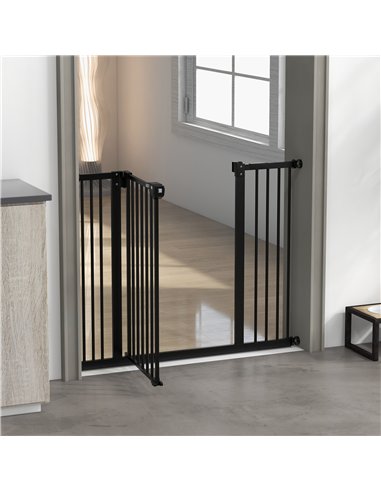 PawHut Metal 74-100cm Wide Adjustable Dog Gate Black