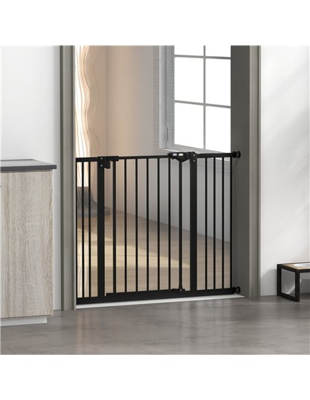 PawHut Metal 74-100cm Wide Adjustable Dog Gate Black - pic 143533 | FastDaddyshop