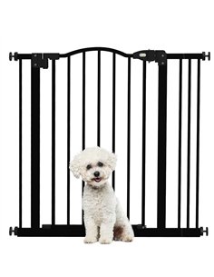 PawHut Metal 74-87cm Adjustable Pet Gate Safety Barrier w/ Auto-Close Door Black