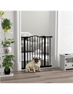 PawHut Metal 74-87cm Adjustable Pet Gate Safety Barrier w/ Auto-Close Door Black 2