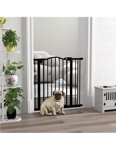 PawHut Metal 74-87cm Adjustable Pet Gate Safety Barrier w/ Auto-Close Door Black
