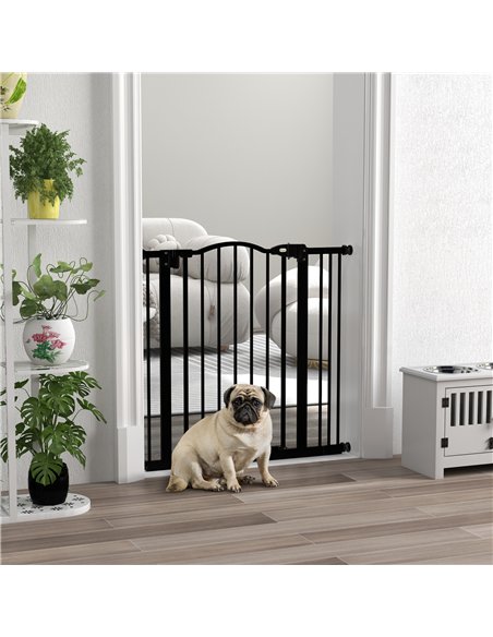 PawHut Metal 74-87cm Adjustable Pet Gate Safety Barrier w/ Auto-Close Door Black - pic 143535 | FastDaddyshop