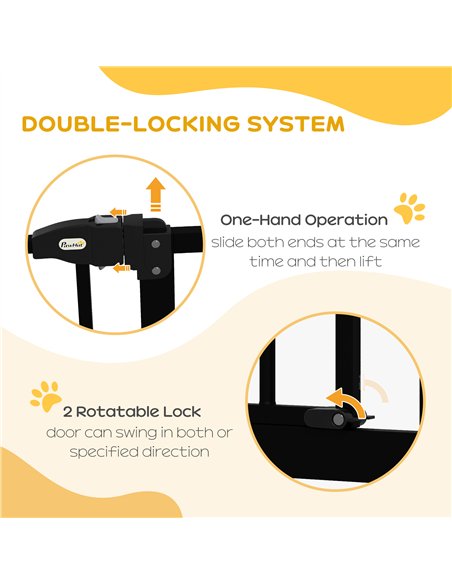 PawHut Metal 74-87cm Adjustable Pet Gate Safety Barrier w/ Auto-Close Door Black - pic 143537 | FastDaddyshop