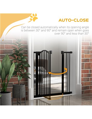 PawHut Metal 74-87cm Adjustable Pet Gate Safety Barrier w/ Auto-Close Door Black