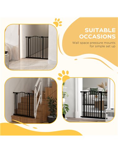 PawHut Metal 74-87cm Adjustable Pet Gate Safety Barrier w/ Auto-Close Door Black