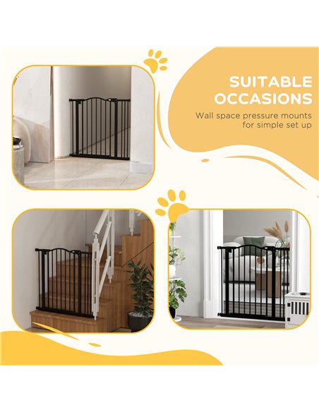 PawHut Metal 74-87cm Adjustable Pet Gate Safety Barrier w/ Auto-Close Door Black - pic 143539 | FastDaddyshop