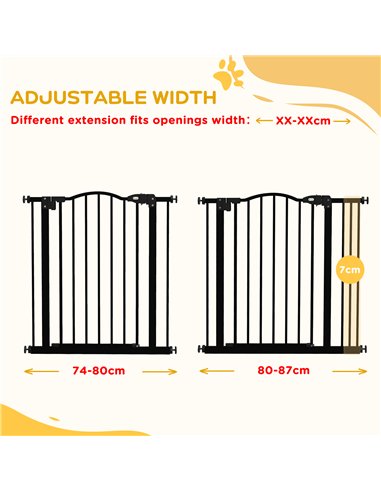 PawHut Metal 74-87cm Adjustable Pet Gate Safety Barrier w/ Auto-Close Door Black