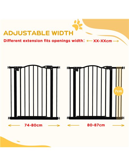 PawHut Metal 74-87cm Adjustable Pet Gate Safety Barrier w/ Auto-Close Door Black - pic 143540 | FastDaddyshop