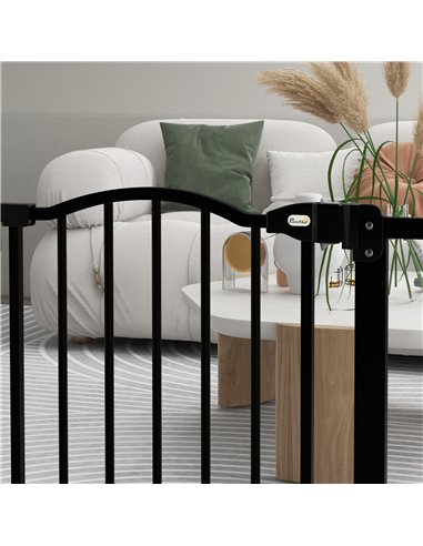 PawHut Metal 74-87cm Adjustable Pet Gate Safety Barrier w/ Auto-Close Door Black