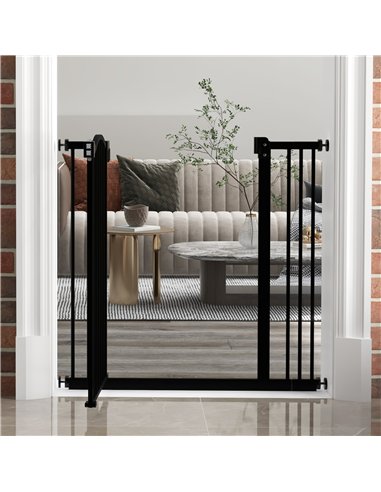 PawHut Metal 74-87cm Adjustable Pet Gate Safety Barrier w/ Auto-Close Door Black