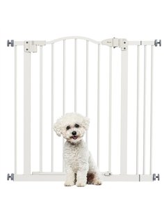 PawHut Metal 74-87cm Adjustable Pet Gate Safety Barrier w/ Auto-Close Door White