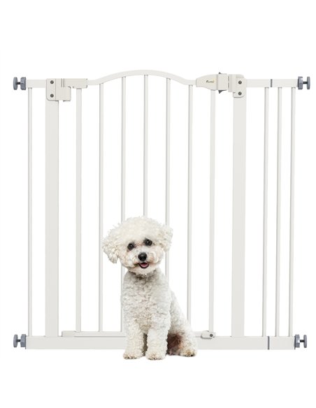 PawHut Metal 74-87cm Adjustable Pet Gate Safety Barrier w/ Auto-Close Door White - pic 143543 | FastDaddyshop