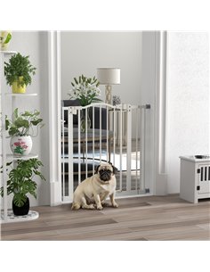 PawHut Metal 74-87cm Adjustable Pet Gate Safety Barrier w/ Auto-Close Door White 2