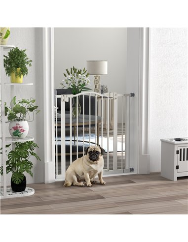 PawHut Metal 74-87cm Adjustable Pet Gate Safety Barrier w/ Auto-Close Door White
