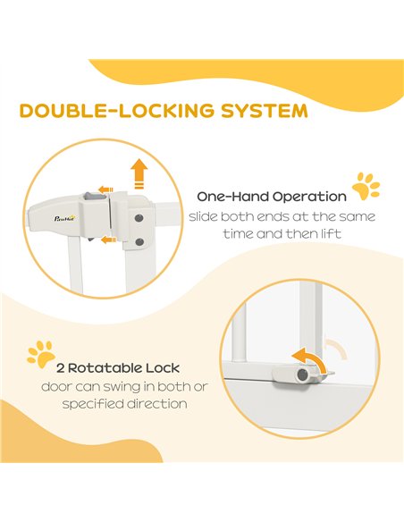 PawHut Metal 74-87cm Adjustable Pet Gate Safety Barrier w/ Auto-Close Door White - pic 143546 | FastDaddyshop