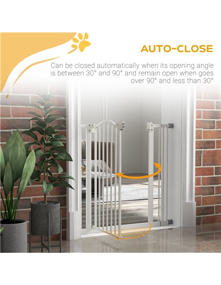 PawHut Metal 74-87cm Adjustable Pet Gate Safety Barrier w/ Auto-Close Door White - pic 143547 | FastDaddyshop