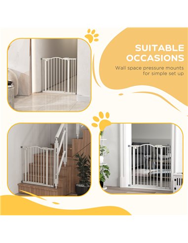 PawHut Metal 74-87cm Adjustable Pet Gate Safety Barrier w/ Auto-Close Door White
