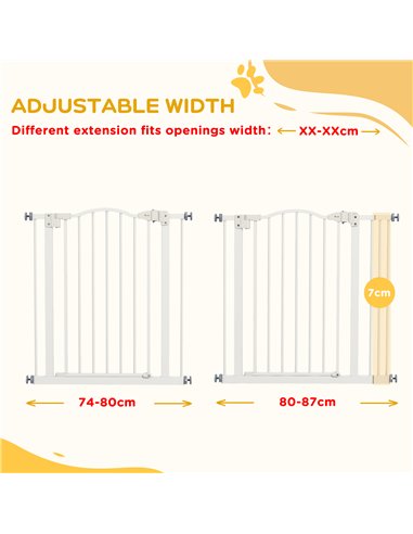 PawHut Metal 74-87cm Adjustable Pet Gate Safety Barrier w/ Auto-Close Door White