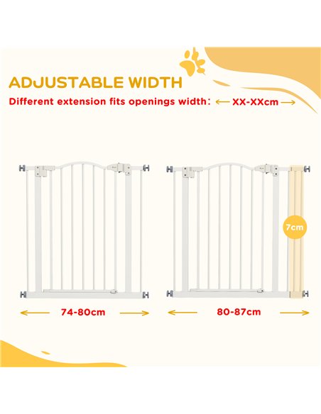 PawHut Metal 74-87cm Adjustable Pet Gate Safety Barrier w/ Auto-Close Door White - pic 143549 | FastDaddyshop