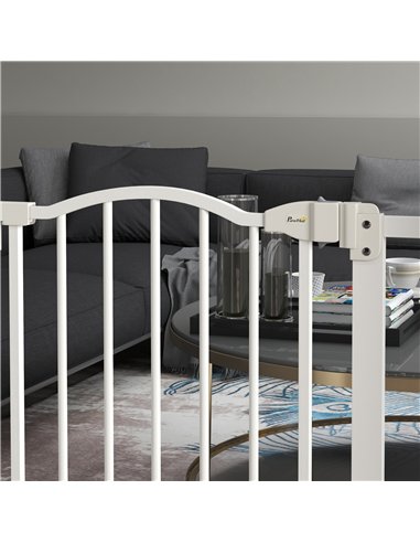 PawHut Metal 74-87cm Adjustable Pet Gate Safety Barrier w/ Auto-Close Door White