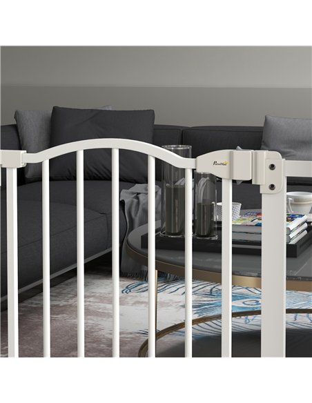 PawHut Metal 74-87cm Adjustable Pet Gate Safety Barrier w/ Auto-Close Door White - pic 143550 | FastDaddyshop