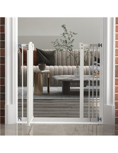 PawHut Metal 74-87cm Adjustable Pet Gate Safety Barrier w/ Auto-Close Door White