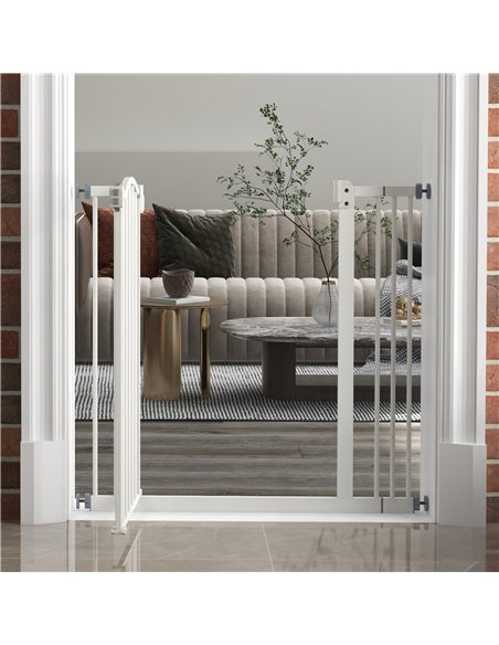 PawHut Metal 74-87cm Adjustable Pet Gate Safety Barrier w/ Auto-Close Door White - pic 143551 | FastDaddyshop