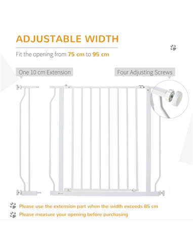 PawHut Wide Dog Safety Gate, with Door Pressure, for Doorways, Hallways, Staircases - White