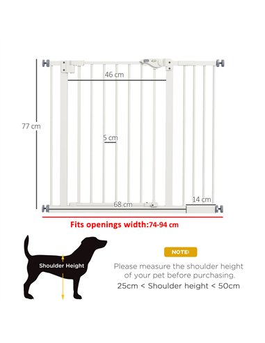 PawHut Metal 74-94cm Wide Adjustable Dog Gate White