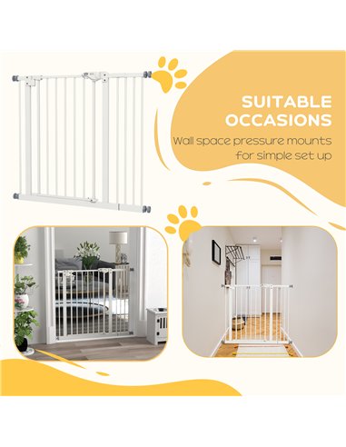 PawHut Metal 74-94cm Wide Adjustable Dog Gate White