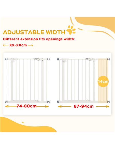 PawHut Metal 74-94cm Wide Adjustable Dog Gate White - pic 143567 | FastDaddyshop