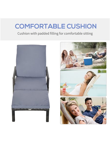 Outsunny Outdoor PE Rattan Sun Lounger with 5-Level Adjustable Backrest and 2 Wheels, Mixed Grey - pic 14357 | FastDaddyshop
