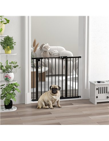 PawHut Metal 74-94cm Wide Adjustable Dog Gate Black
