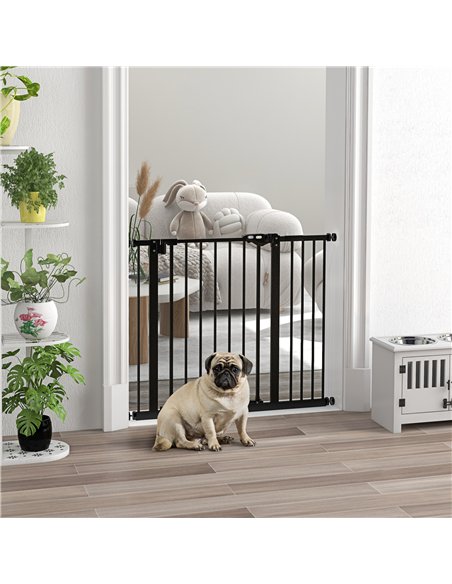 PawHut Metal 74-94cm Wide Adjustable Dog Gate Black - pic 143571 | FastDaddyshop