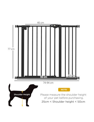 PawHut Metal 74-94cm Wide Adjustable Dog Gate Black