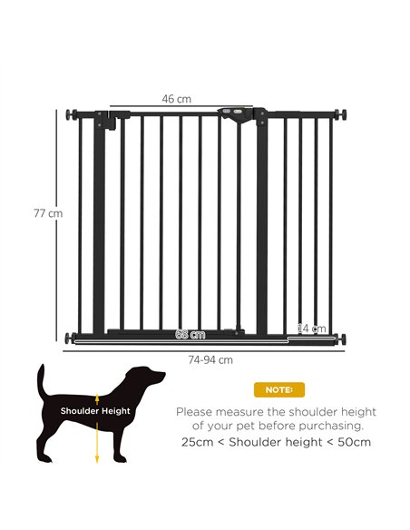 PawHut Metal 74-94cm Wide Adjustable Dog Gate Black - pic 143572 | FastDaddyshop