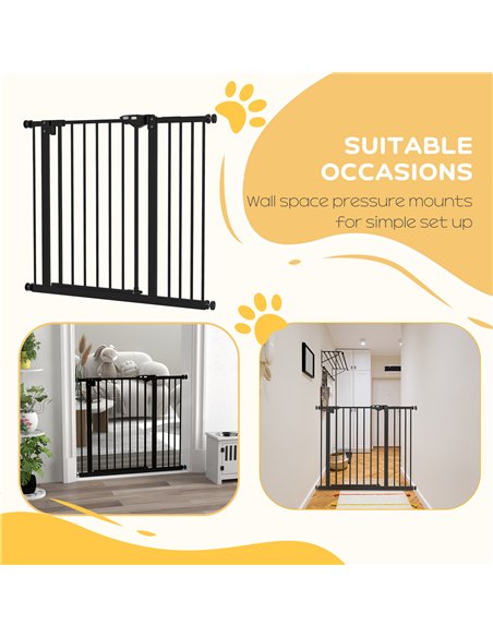 PawHut Metal 74-94cm Wide Adjustable Dog Gate Black - pic 143575 | FastDaddyshop