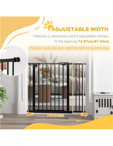 PawHut Metal 74-94cm Wide Adjustable Dog Gate Black