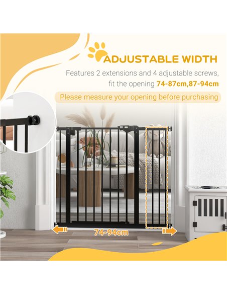 PawHut Metal 74-94cm Wide Adjustable Dog Gate Black - pic 143576 | FastDaddyshop